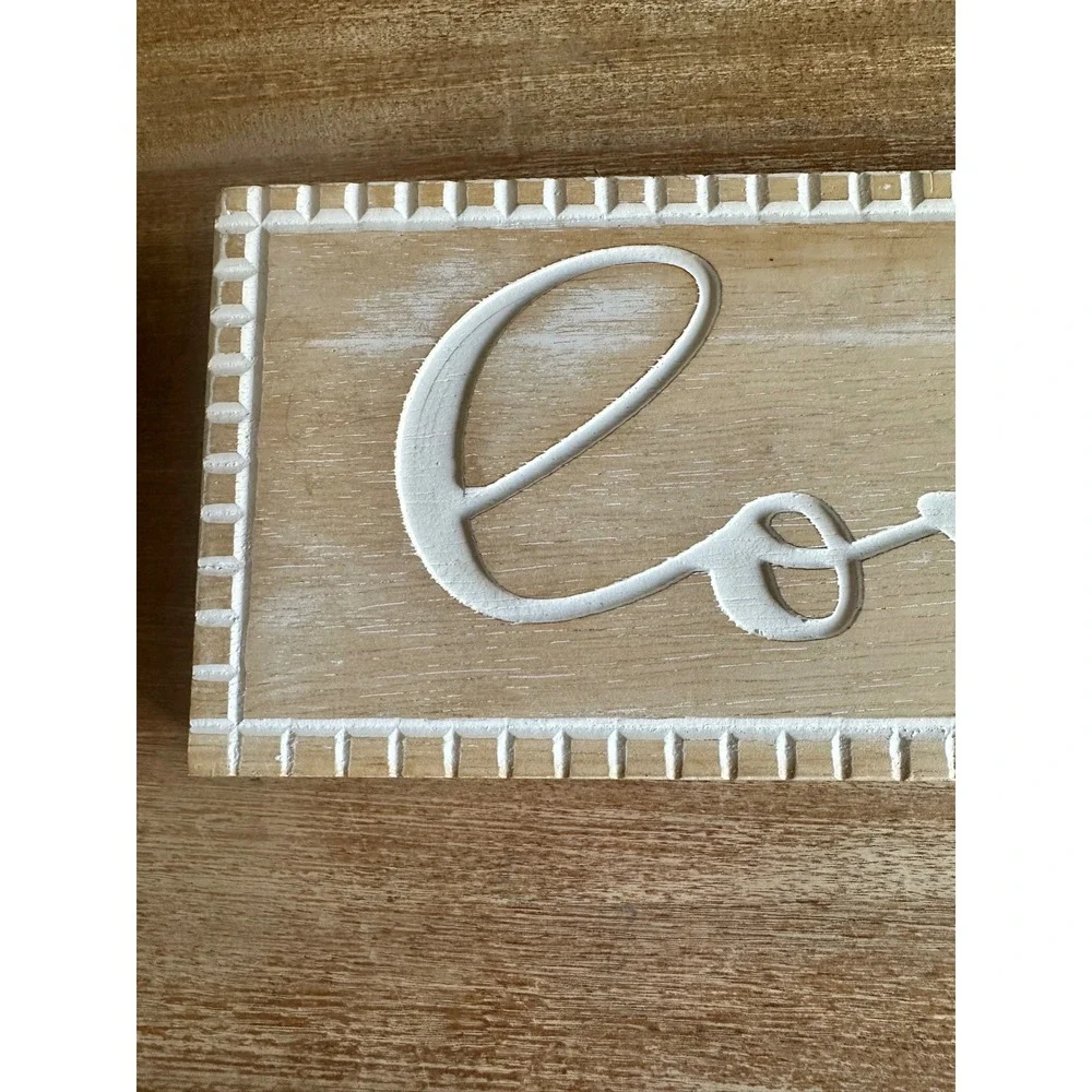 Rustic Wood Love Wall Sign Farmhouse Cursive Script Plaque White Natural 16x7